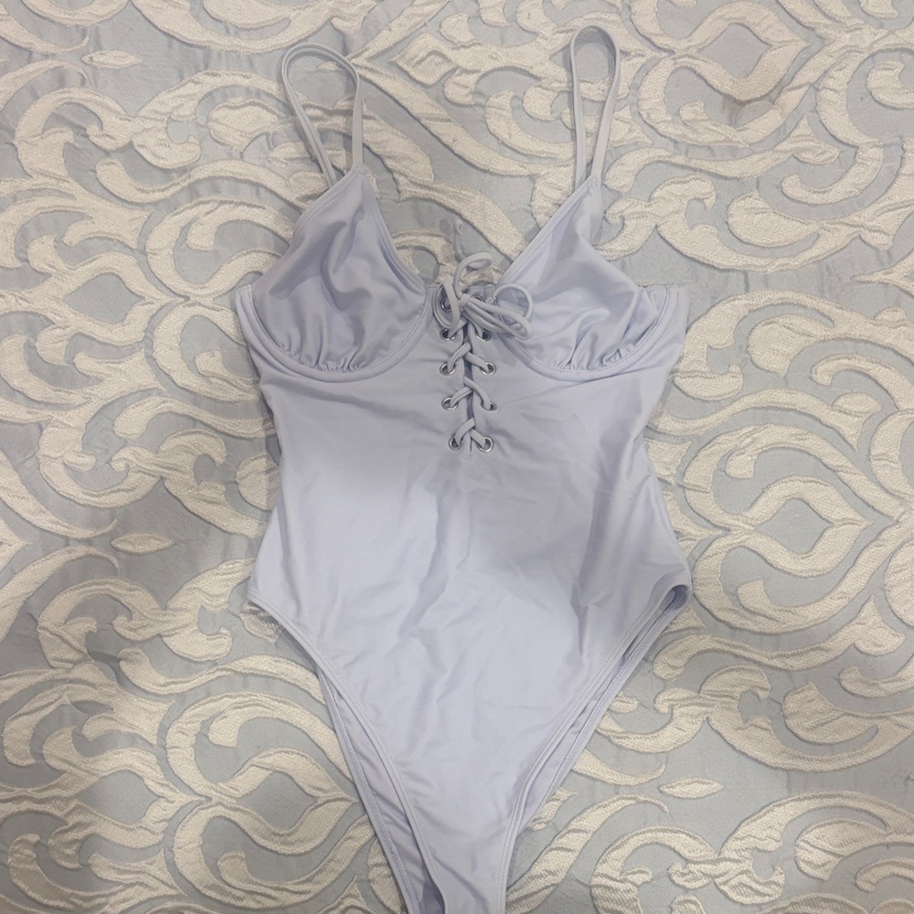 Lace-Up One-Piece Swimsuit in Light Lavender